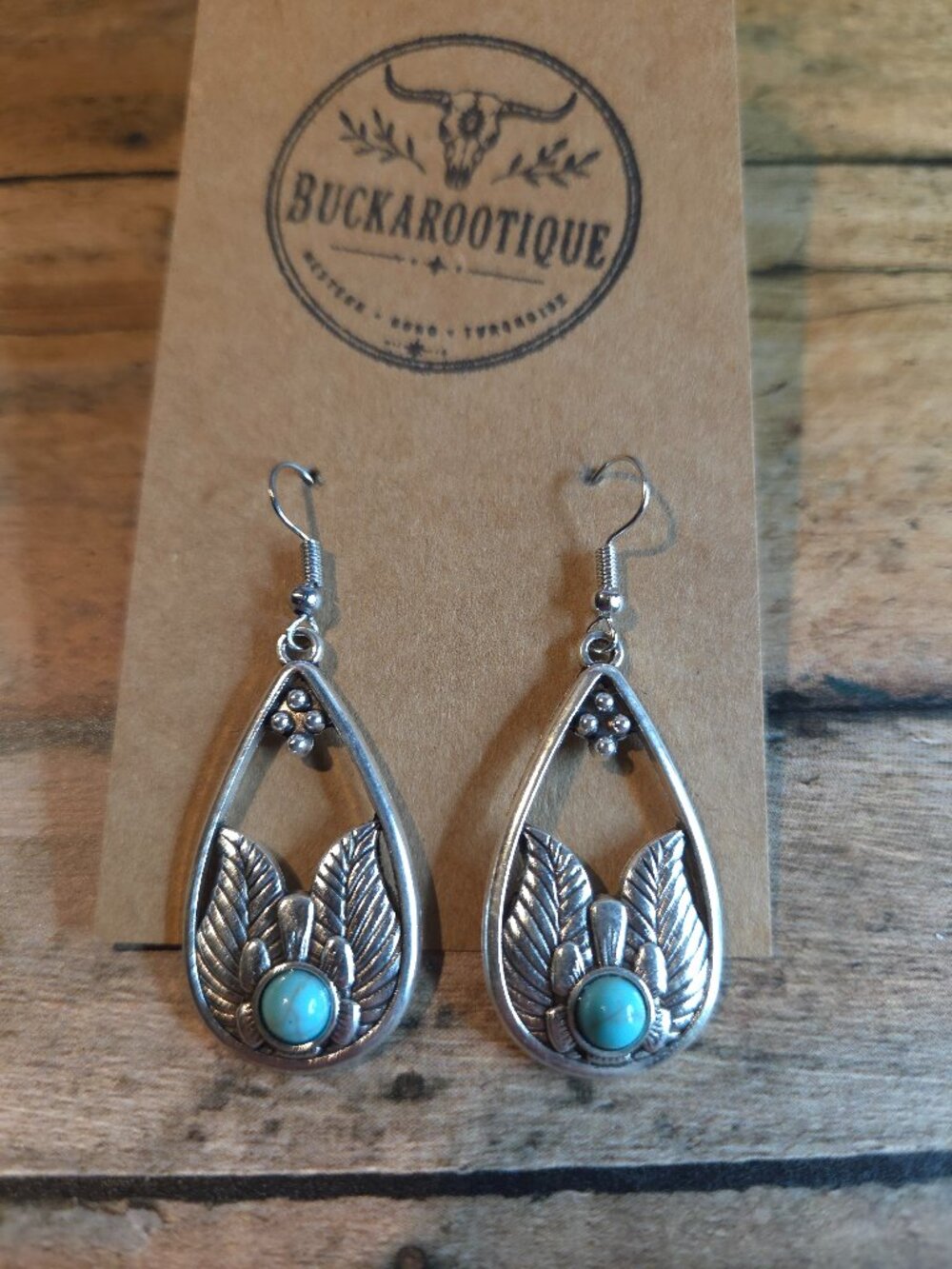 Turquoise Feather Teardrop Earrings Western Boho Rodeo Dangles